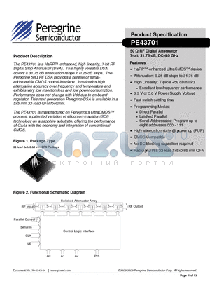 PE43701MLI-Z datasheet - 50 Y RF Digital Attenuator 7-bit, 31.75 dB, DC-4.0 GHz