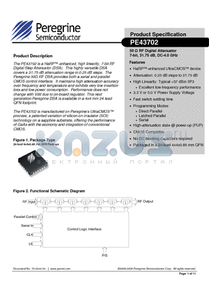 PE43702MLI datasheet - 50 Y RF Digital Attenuator 7-bit, 31.75 dB, DC-4.0 GHz