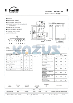 XZDMDK10A datasheet - SURFACE MOUNT DISPLAY