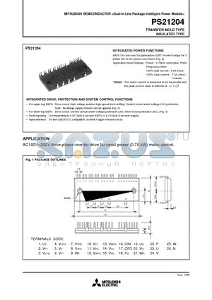 PS21204 datasheet - TRANSFER-MOLD TYPE INSULATED TYPE