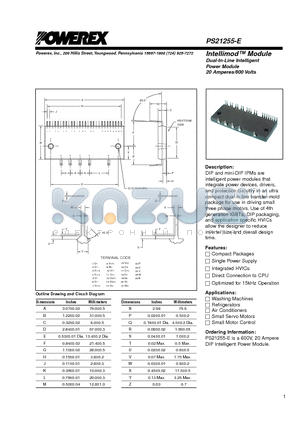 PS21255-E datasheet - Intellimod Module Dual-In-Line Intelligent Power Module 20 Amperes/600 Volts