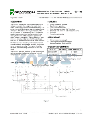 SC1102 datasheet - SYNCHRONOUS DC/DC CONTROLLER FOR DISTRIBUTED POWER SUPPLY APPLICATIONS