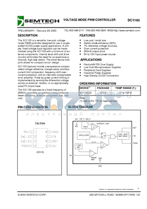 SC1103 datasheet - VOLTAGE MODE PWM CONTROLLER