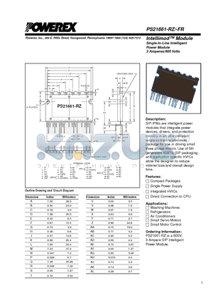 PS21661-RZ datasheet - Intellimod Module Single-In-Line Intelligent Power Module (3 Amperes/600 Volts)