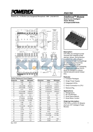PS21765 datasheet - Intellimod Module Intellimod Module Power Module 20 Amperes/600 Volts