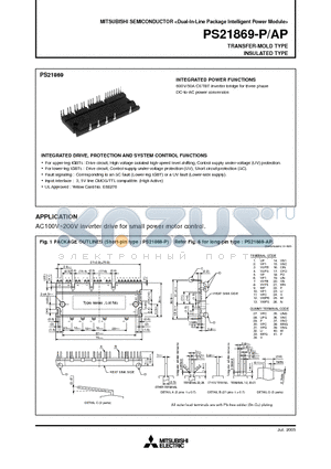 PS21869-P datasheet - 600V/50A CSTBT inverter bridge for three phase DC-to-AC power conversion
