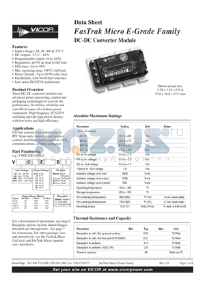 V300C12E300B2 datasheet - FasTrak Micro E-Grade Family DC-DC Converter Module