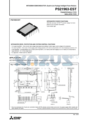 PS21963-EST_09 datasheet - Dual-In-Line Package Intelligent Power Module TRANSFER-MOLD TYPE INSULATED TYPE