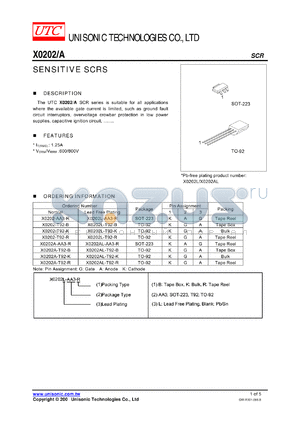X0202-T92-R datasheet - SENSITIVE SCRS