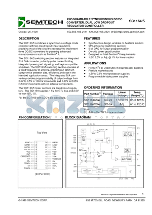 SC1165 datasheet - PROGRAMMABLE SYNCHRONOUS DC/DC CONVERTER, DUAL LOW DROPOUT REGULATOR CONTROLLER