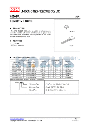 X0202AG-T92-R datasheet - SENSITIVE SCRS