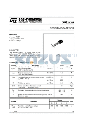 X0203NA1BA2 datasheet - SENSITIVE GATE SCR