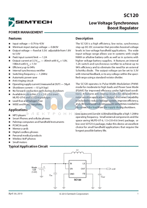 SC120SKEVB datasheet - Low Voltage Synchronous Boost Regulator