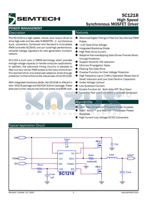 SC1218 datasheet - High Speed Synchronous MOSFET Driver