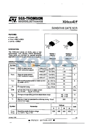 X0402DF1AA2 datasheet - SENSITIVE GATE SCR