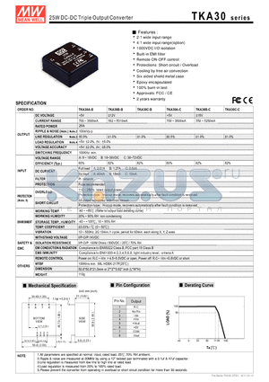 TKA30C-B datasheet - 25W DC-DC Triple Output Converter