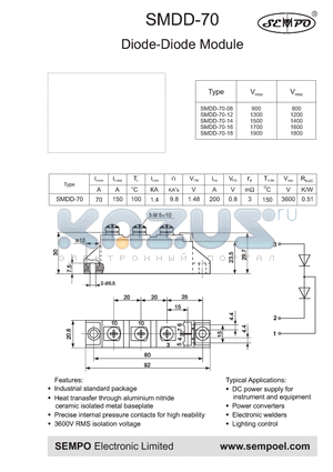 SMDD-70-14 datasheet - DIODE-DIODE MODULE