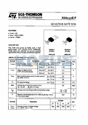 X0402NF datasheet - SENSITINE GATE SCR