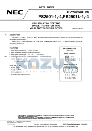 PS2501-1 datasheet - HIGH ISOLATION VOLTAGE SINGLE TRANSISTOR TYPE MULTI PHOTOCOUPLER SERIES