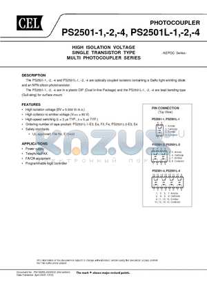 PS2501-1 datasheet - HIGH ISOLATION VOLTAGE SINGLE TRANSISTOR TYPE MULTI PHOTOCOUPLER SERIES