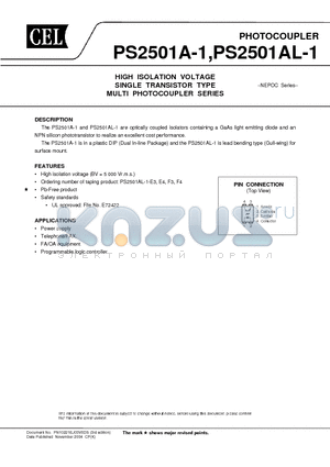 PS2501A-1 datasheet - HIGH ISOLATION VOLTAGE SINGLE TRANSISTOR TYPE MULTI PHOTOCOUPLER SERIES