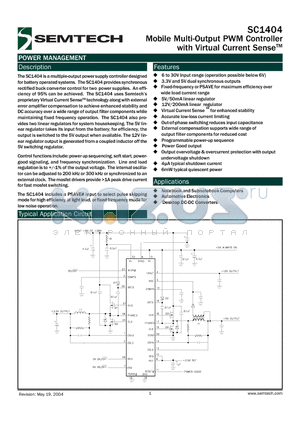 SC1404 datasheet - Mobile Multi-Output PWM Controller with Virtual Current SenseTM