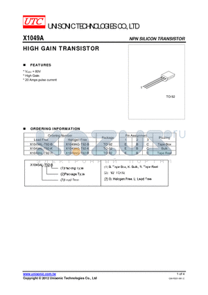 X1049AL-T92-K datasheet - HIGH GAIN TRANSISTOR