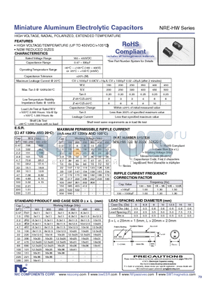 NREHW1R0M16012.5X20F datasheet - Miniature Aluminum Electrolytic Capacitors