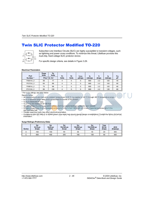 P0721A_2 datasheet - Twin SLIC Protector Modified TO-220