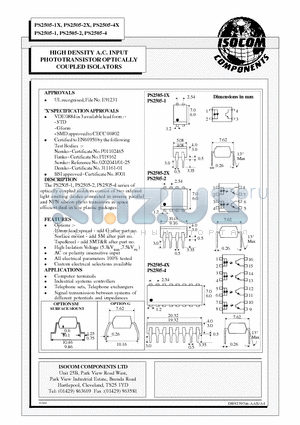 PS2505-4 datasheet - HIGH DENSITY A.C. INPUT PHOTOTRANSISTOR OPTICALLY COUPLED ISOLATORS