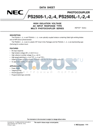 PS2505-4 datasheet - HIGH ISOLATION VOLTAGE AC INPUT RESPONSE TYPE MULTI PHOTOCOUPLER SERIES