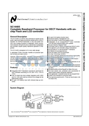 SC14405AXXAG datasheet - Complete Baseband Processor for DECT Handsets with onchip Flash and LCD controller