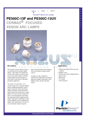 PE500C-13F datasheet - CERMAX  FOCUSED XENON ARC LAMPS