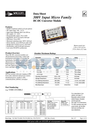 V300C24T150BF2 datasheet - 300V Input Micro Family DC-DC Converter Module