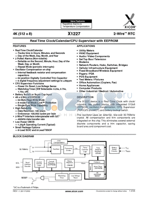 X1227V8I-2.7A datasheet - Real Time Clock/Calendar/CPU Supervisor with EEPROM