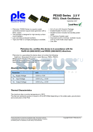 PE5545DEW datasheet - PE55D Series 2.5 V PECL Clock Oscillators