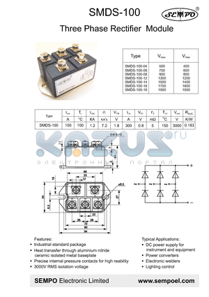 SMDS-100-16 datasheet - Three Phase Rectifier Module