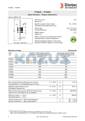 P1000M datasheet - Silicon-Rectifiers -Silizium-Gleichrichter