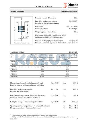 P1000M datasheet - Silicon Rectifiers