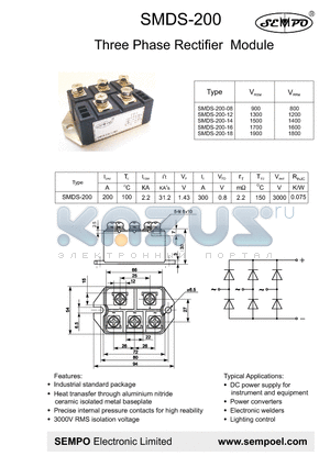 SMDS-200-12 datasheet - Three Phase Rectifier Module