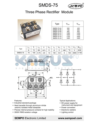 SMDS-75-12 datasheet - Three Phase Rectifier Module