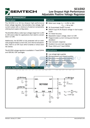 SC1592ISTR datasheet - Low Dropout High Performance Adjustable Positive Voltage Regulator