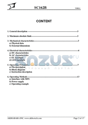 SC162B datasheet - A dot-matrix character LCD module