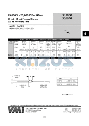 X200FG datasheet - 15,000 V - 20,000 V Rectifiers 25 mA - 50 mA Forward Current 200 ns Recovery Time