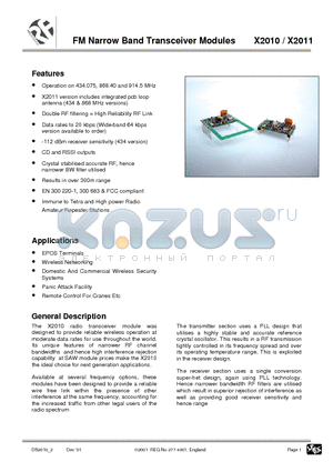 X2011-868 datasheet - FM Narrow Band Transceiver Modules