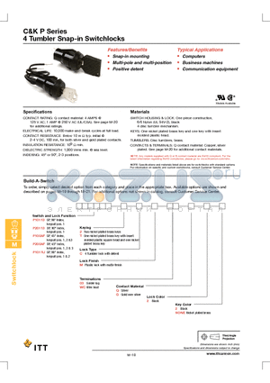 P1011UTCM03Q22 datasheet - 4 Tumbler Snap-in Switchlocks