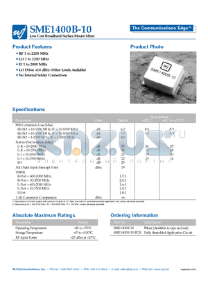 SME1400B-10-PCB datasheet - Low Cost Broadband Surface Mount Mixer