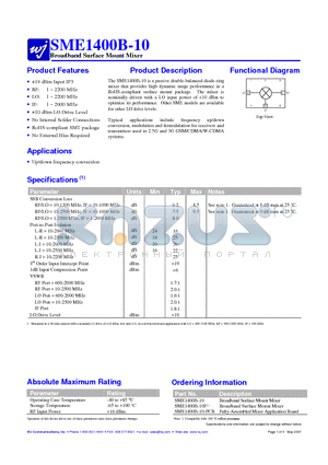 SME1400B-10F datasheet - Broadband Surface Mount Mixer