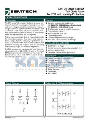 SMF05 datasheet - TVS Diode Array For ESD and Latch-Up Protection