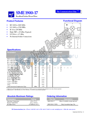 SME1900-17 datasheet - Broadband Surface Mount Mixer